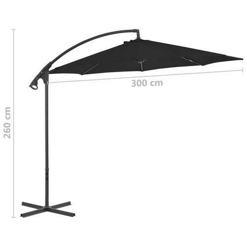 Hængeparasol med stålstang 300 cm sort