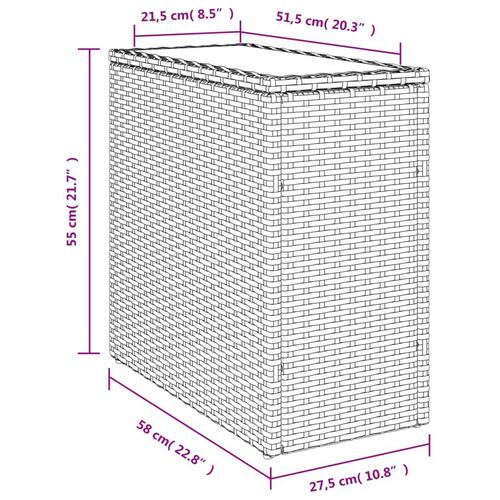 Havesidebord med glastop 58x27,5x55 cm polyrattan grå
