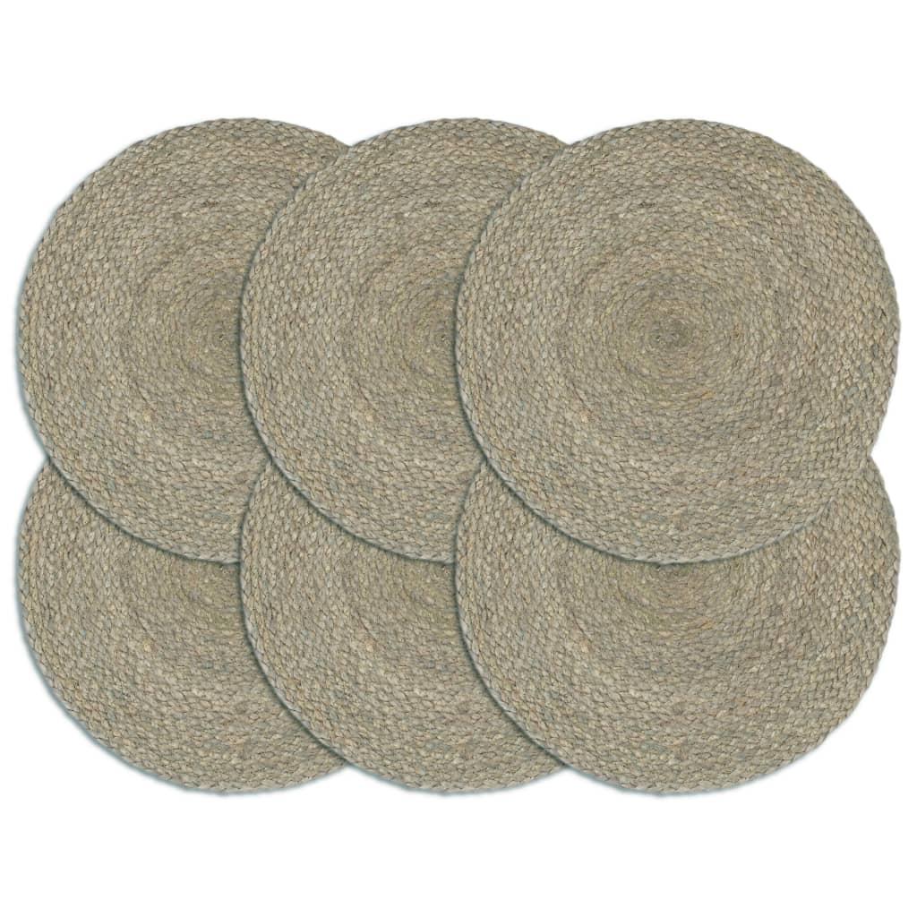 Dækkeservietter 6 stk. rund 38 cm jute grå