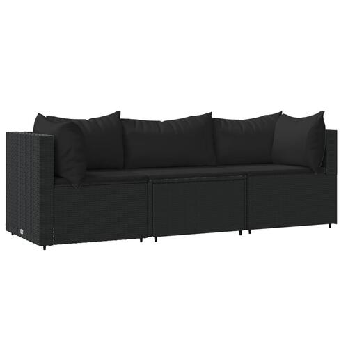 Loungesæt til haven 3 dele med hynder polyrattan sort