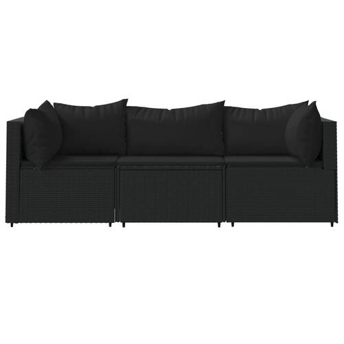 Loungesæt til haven 3 dele med hynder polyrattan sort