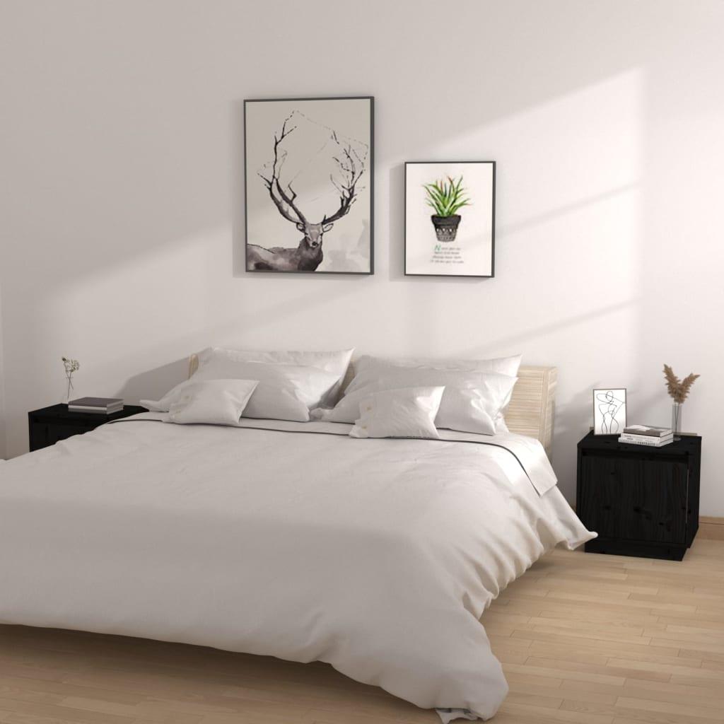 Sengeborde 2 stk. 40x30x40 cm massivt fyrretræ sort