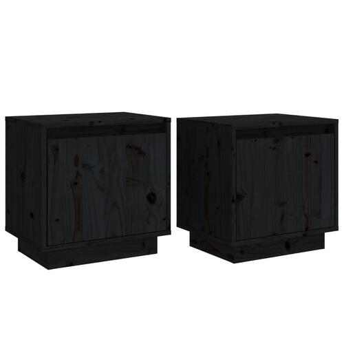 Sengeborde 2 stk. 40x30x40 cm massivt fyrretræ sort