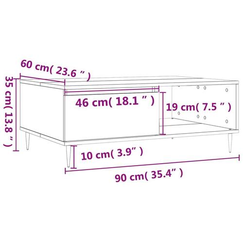 Sofabord 90x60x35 cm konstrueret træ hvid