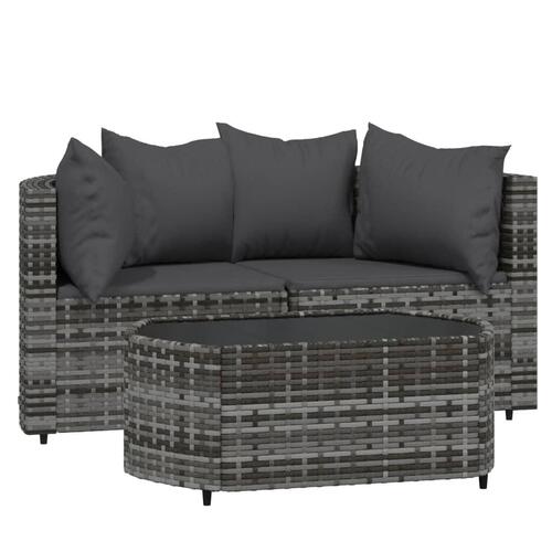 Loungesæt til haven 3 dele med hynder polyrattan grå