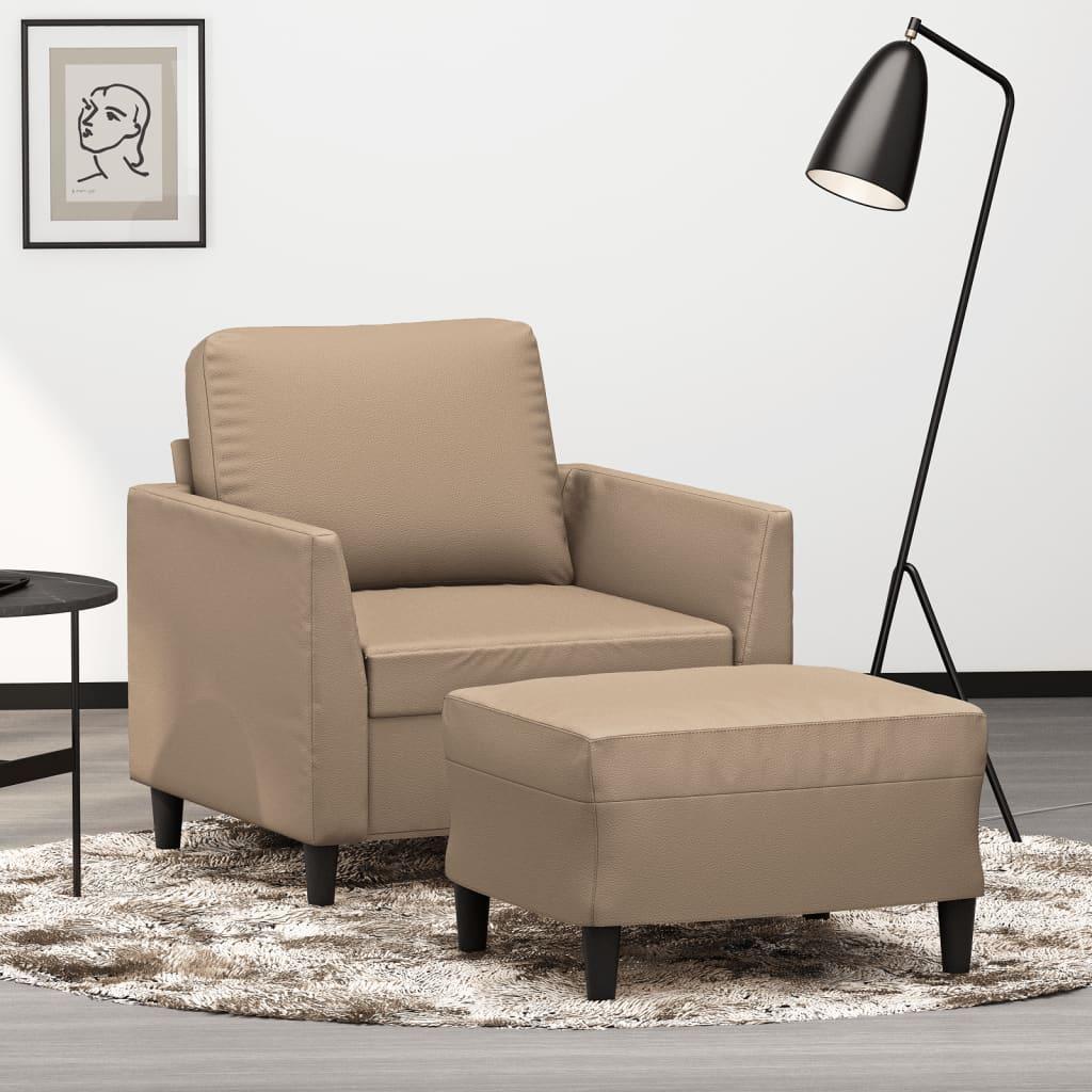 Sofastol med fodskammel 60 cm kunstlæder Cappuccino
