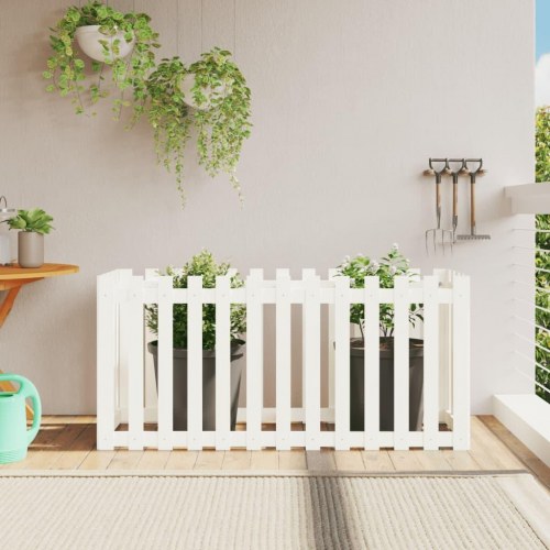 Højbed med stakitdesign 150x50x70 cm massivt fyrretræ hvid