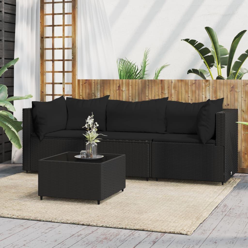 Loungesæt til haven 4 dele med hynder polyrattan sort