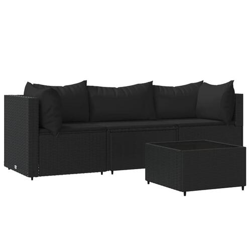 Loungesæt til haven 4 dele med hynder polyrattan sort