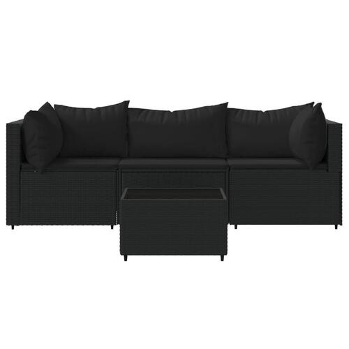 Loungesæt til haven 4 dele med hynder polyrattan sort