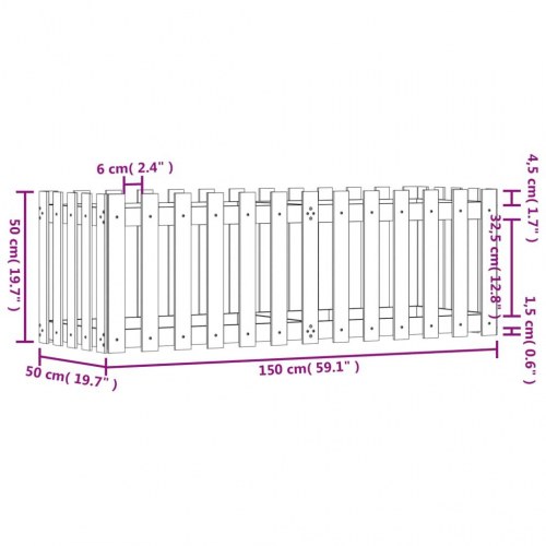 Højbed med stakitdesign 150×50×50 cm - massivt fyrretræ, hvid