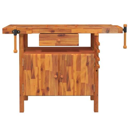 Arbejdsbord skuffe og skruestik 124x52x83 cm massivt akacietræ