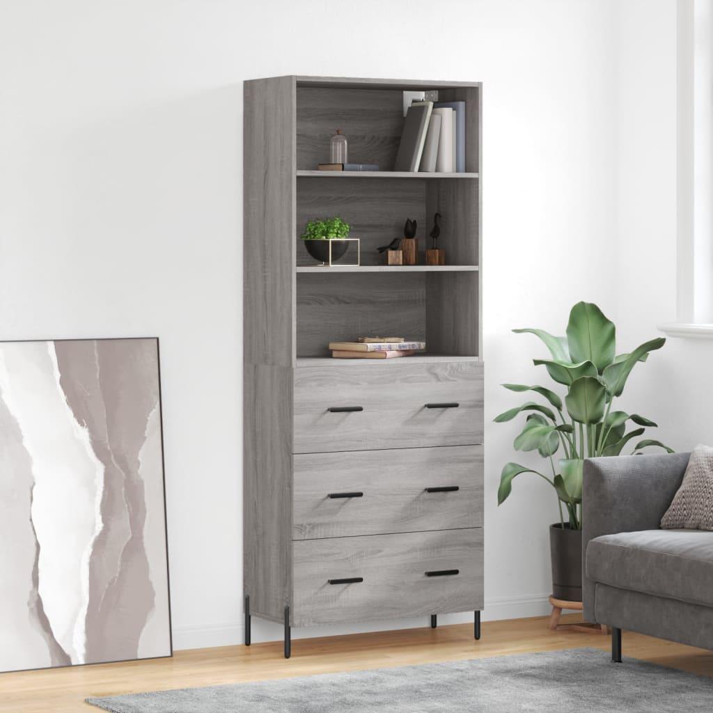 Højskab 69,5x34x180 cm konstrueret træ grå sonoma-eg