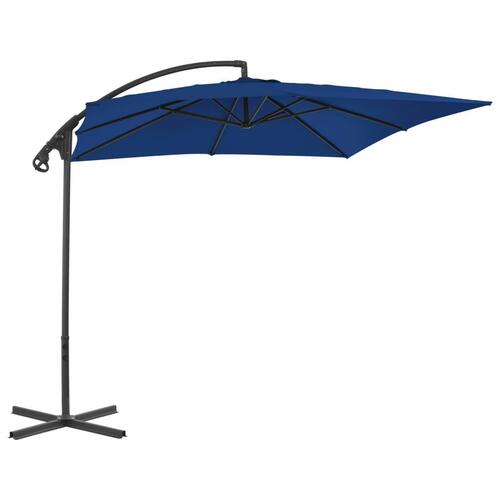 Hængeparasol med stålstang 250x250 cm azurblå