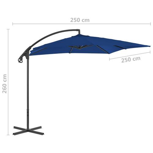 Hængeparasol med stålstang 250x250 cm azurblå