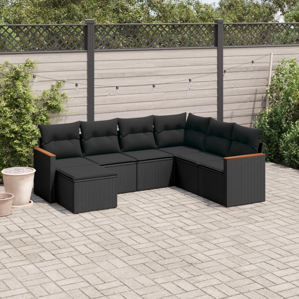 Sofasæt til haven 7 dele med hynder polyrattan sort billede