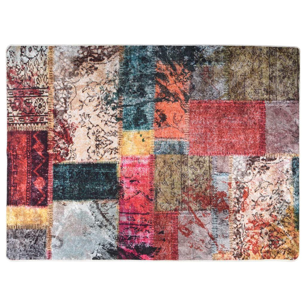 Gulvtæppe 150x230 cm vaskbart skridsikkert patchwork flerfarvet