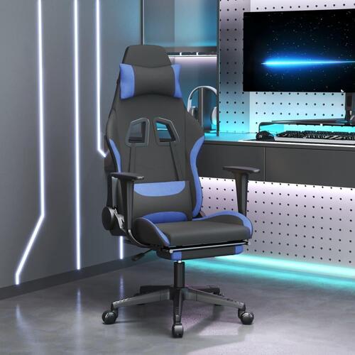 Gamingstol med massagefunktion + fodstøtte stof sort og blå