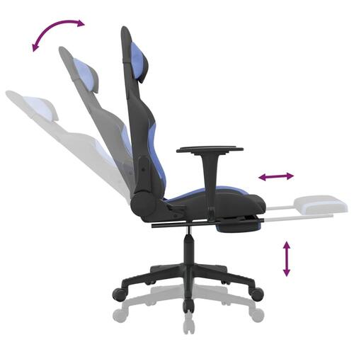 Gamingstol med massagefunktion + fodstøtte stof sort og blå