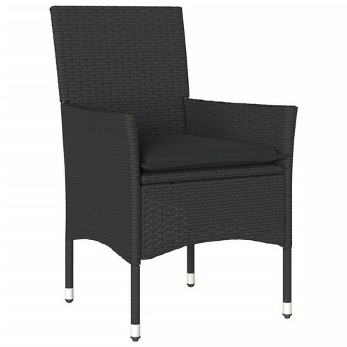 Spisebordssæt til haven 7dele m. hynder polyrattan og glas sort