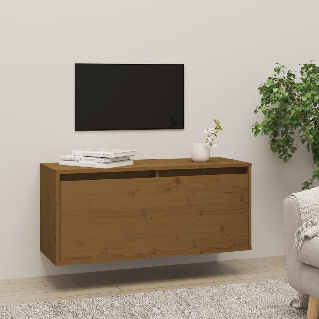 Vægskab 80x30x35 cm massivt fyrretræ gyldenbrun