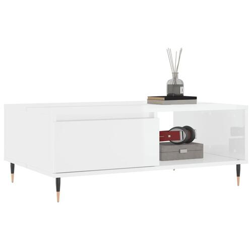 Sofabord 90x60x35 cm konstrueret træ hvid højglans