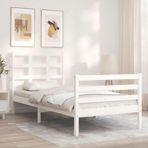 Sengeramme med sengegavl Small Single massivt træ hvid