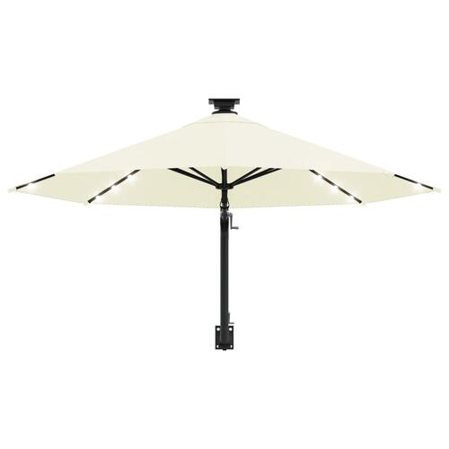 Væghængt parasol m. LED-lys 300 cm sandfarvet