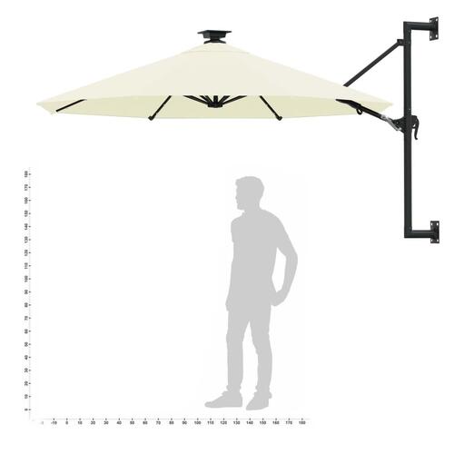 Væghængt parasol m. LED-lys 300 cm sandfarvet