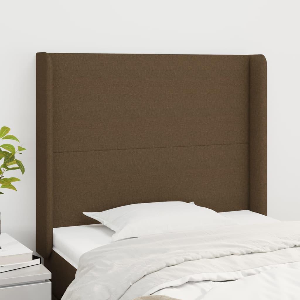 Sengegavl med kanter 93x16x118/128 cm stof mørkebrun