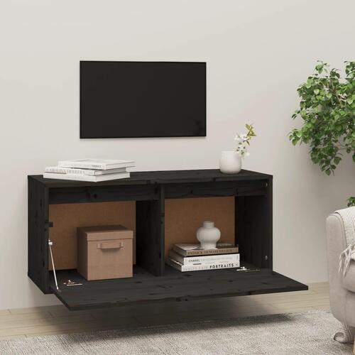 Vægskab 80x30x35 cm massivt fyrretræ sort