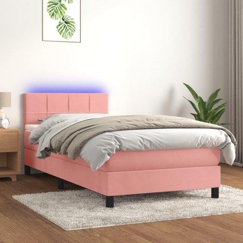 Kontinentalseng i velour med madras og LED-lys 80×200 cm - pink