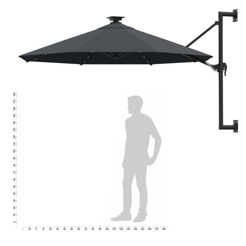Væghængt parasol m. LED-lys 300 cm antracitgrå