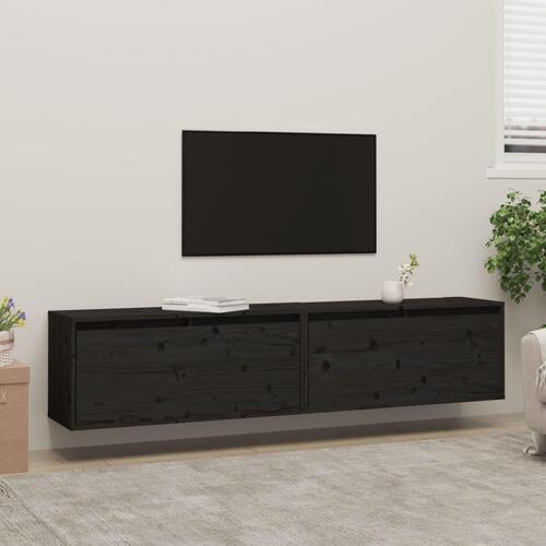 Vægskabe 2 stk. 80x30x35 cm massivt fyrretræ sort