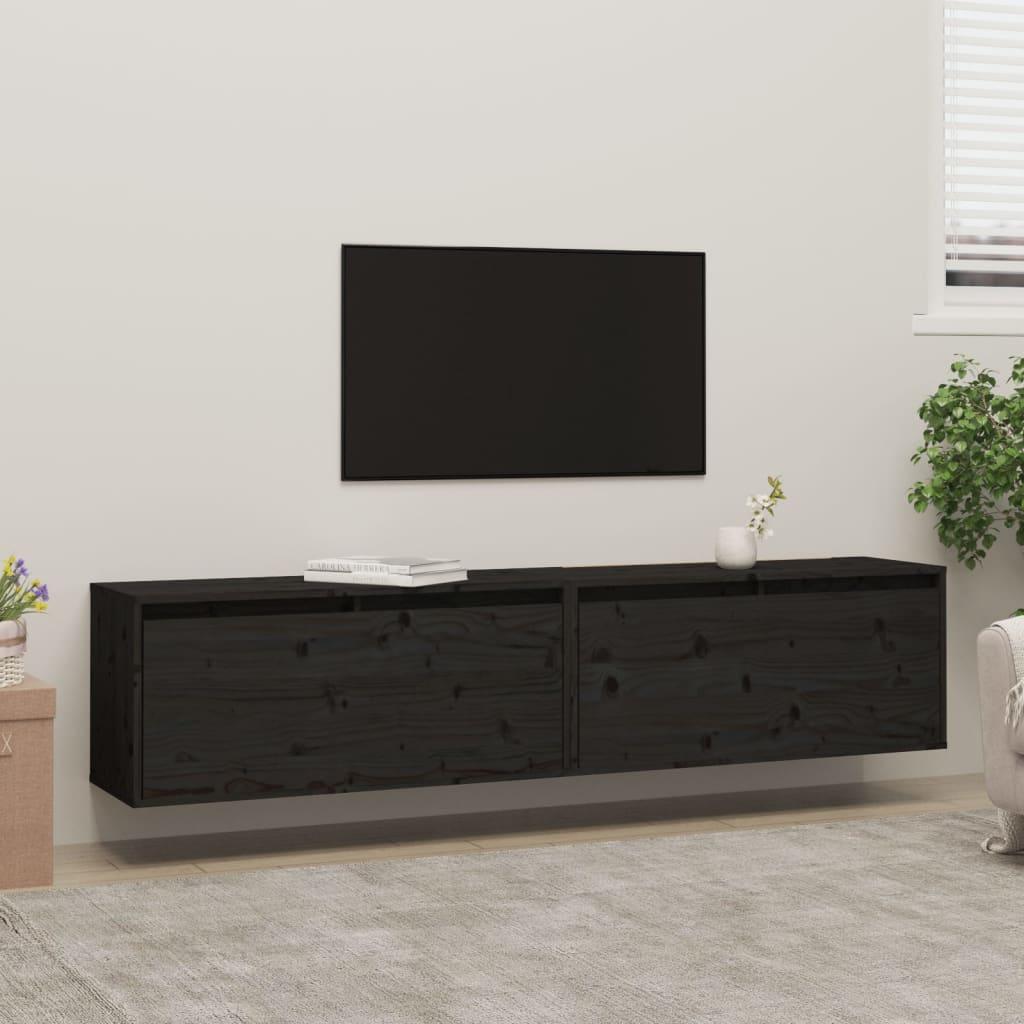 Vægskabe 2 stk. 80x30x35 cm massivt fyrretræ sort