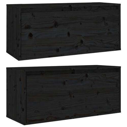 Vægskabe 2 stk. 80x30x35 cm massivt fyrretræ sort