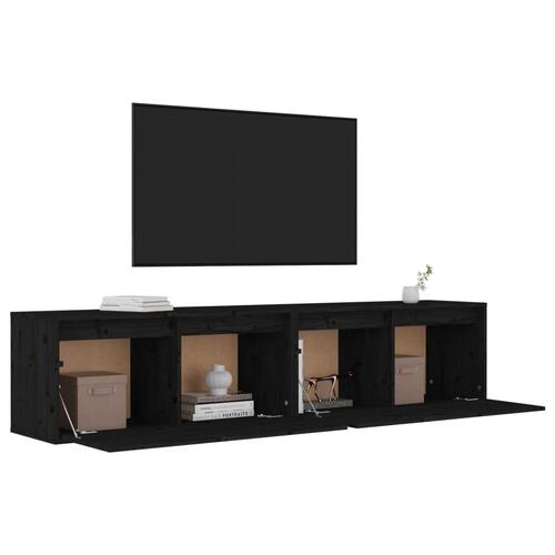 Vægskabe 2 stk. 80x30x35 cm massivt fyrretræ sort