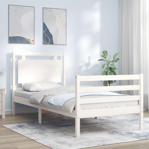 Sengeramme med sengegavl Small Single massivt træ hvid