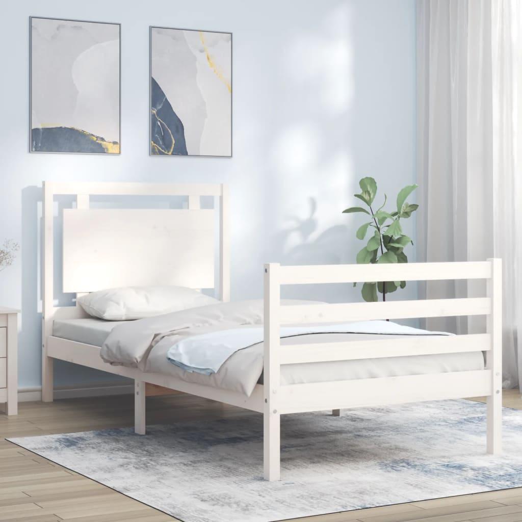 Sengeramme med sengegavl Small Single massivt træ hvid