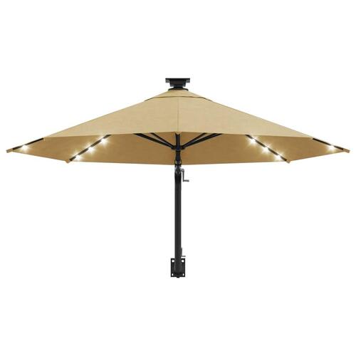 Væghængt parasol m. LED-lys 300 cm gråbrun