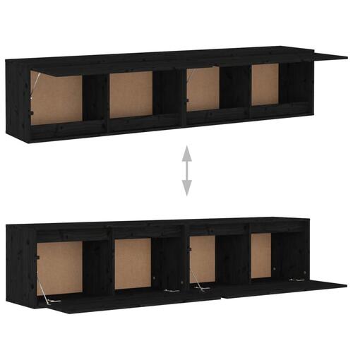 Vægskabe 2 stk. 80x30x35 cm massivt fyrretræ sort