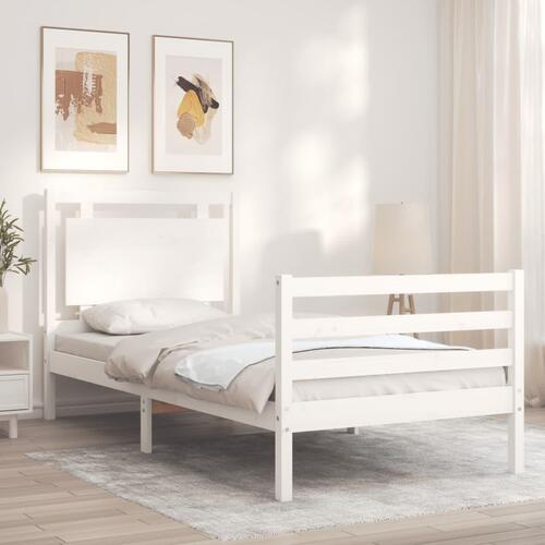 Sengeramme med sengegavl Small Single massivt træ hvid
