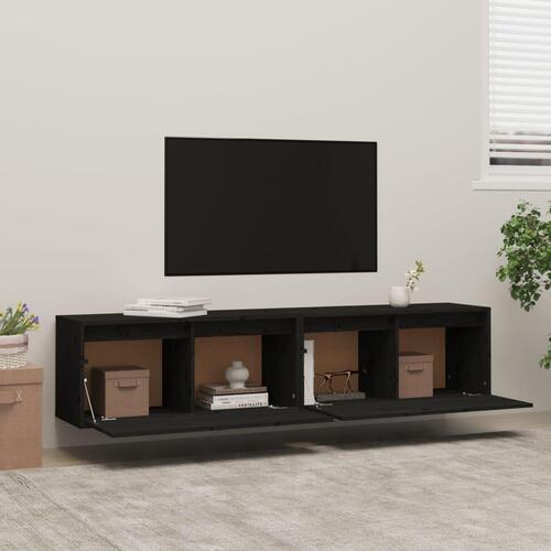 Vægskabe 2 stk. 80x30x35 cm massivt fyrretræ sort