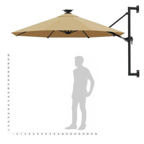 Væghængt parasol m. LED-lys 300 cm gråbrun