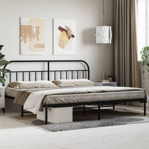 Sengeramme med sengegavl 200 × 200 cm - metal, sort