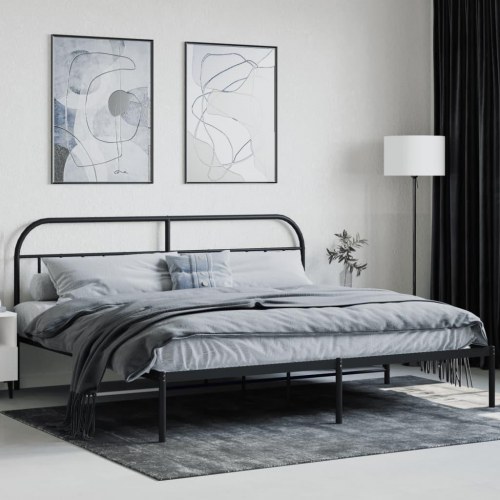 Sengeramme med sengegavl 200 × 200 cm - metal, sort