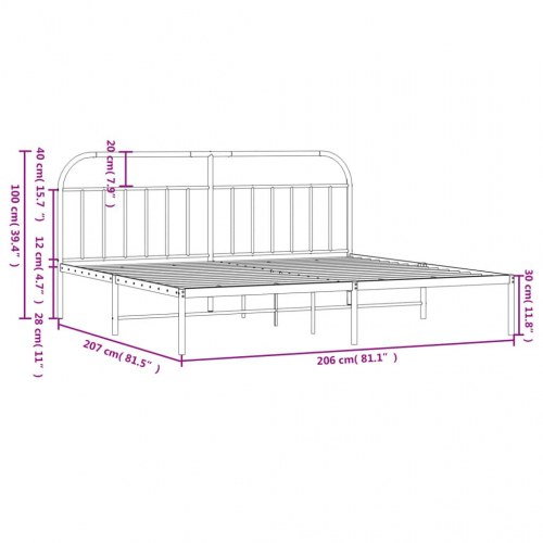 Sengeramme med sengegavl 200 × 200 cm - metal, sort