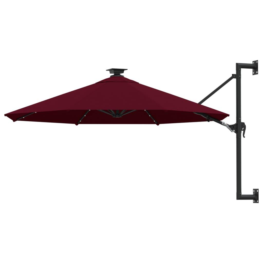 Væghængt parasol m. LED-lys 300 cm bordeauxfarvet