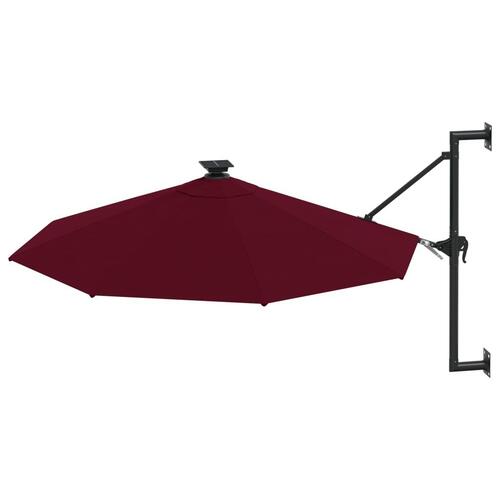 Væghængt parasol m. LED-lys 300 cm bordeauxfarvet