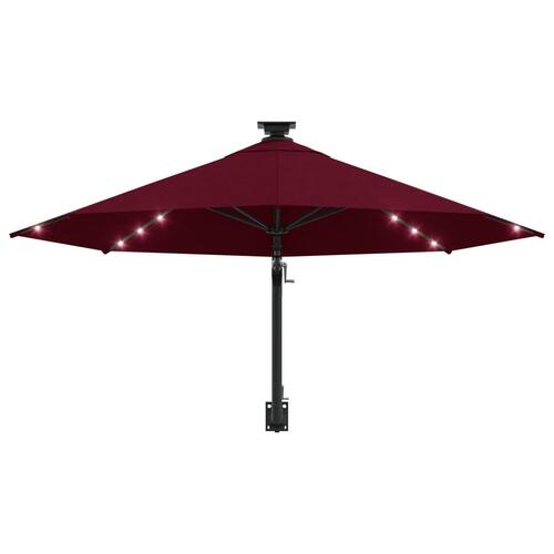 Væghængt parasol m. LED-lys 300 cm bordeauxfarvet